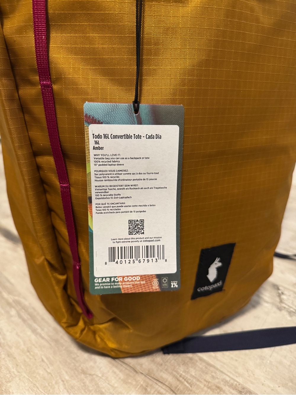 cotopaxi Mustard Yellow Todo 16L Backpack with Navy Trim and Red Accents - Picture 3 of 4